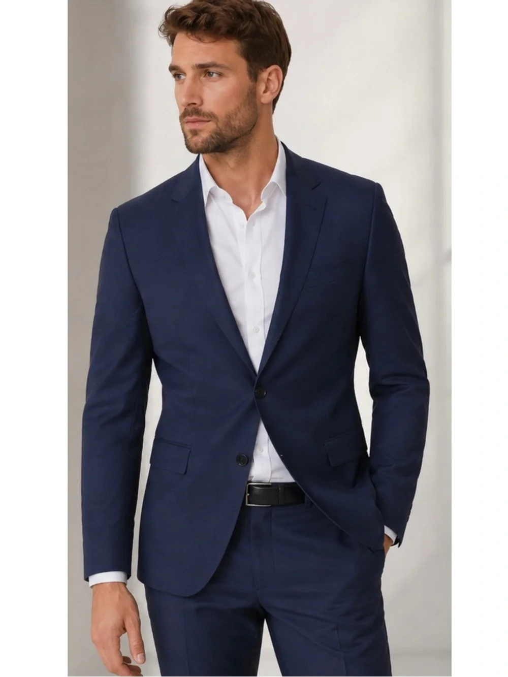 HUGO HUGO BOSS Navy Blue Wool Sport Coat Blazer 36S Two-Button Dual Vent Modern